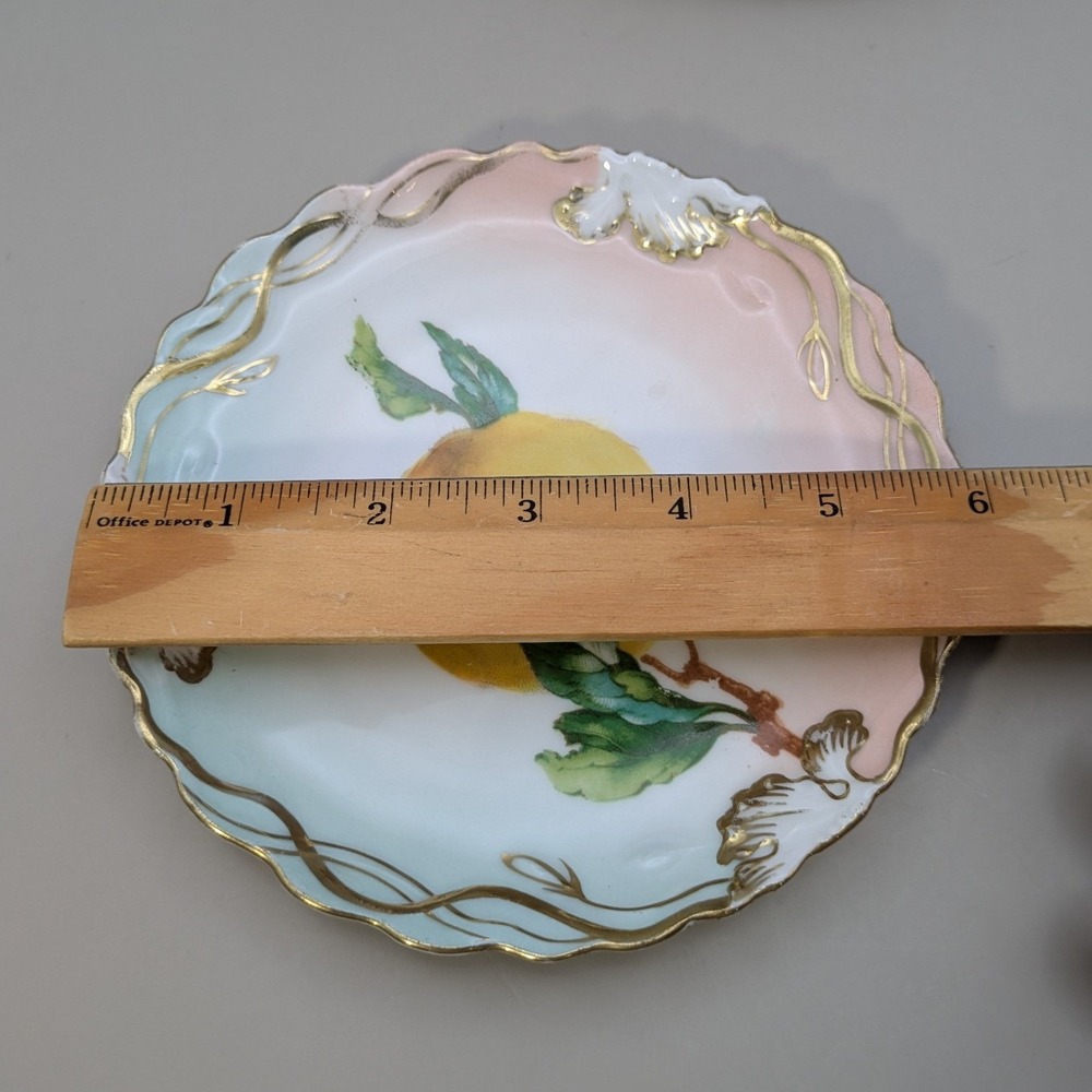Antique Wheelock Vienna Austria Pomona Fruit Plates Set of 6 Gold Gilt Scalloped - Picture 12 of 13